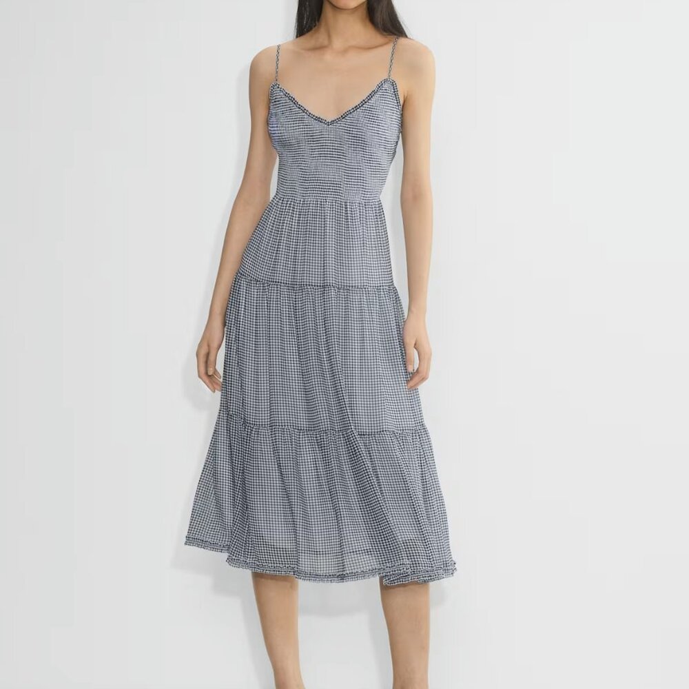 BLUE AND WHITE GINGHAM TUBEROSE DRESS | ARITZIA